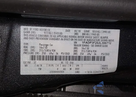 2018 Ford Focus Se z USA, uszkodzony, nr VIN 1FADP3F20JL306712